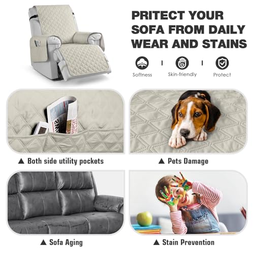 TAOCOCO Waterproof Recliner Chair Covers with Leg Strap 1 Piece Oversized Recliner Covers for Large Recliner for Pets Kids, Washable Reclining Chair Furniture Protector(28'' Oversized, Ivory) - Image 4