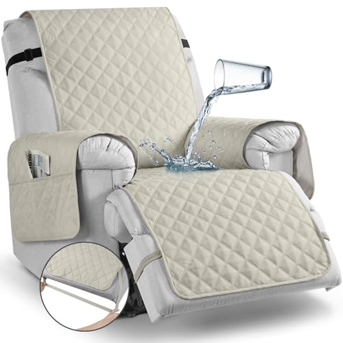 TAOCOCO Waterproof Recliner Chair Covers with Leg Strap 1 Piece Oversized Recliner Covers for Large Recliner for Pets Kids, Washable Reclining Chair Furniture Protector(28'' Oversized, Ivory) - Image 1