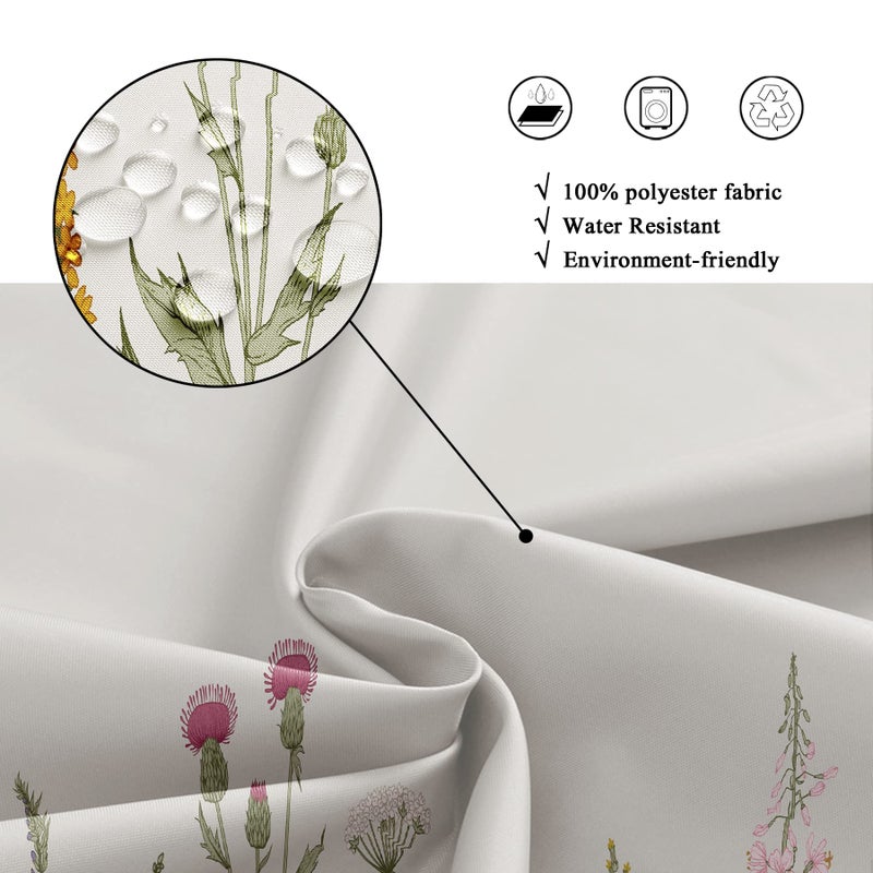Riyidecor Stall Wildflower Small Half Shower Curtain 36Wx72H Inch Farmhouse Flower Botanical Floral Plant Herbs Vintage Decor Bathroom Windows Fabric Polyester Waterproof 7 Pack Plastic Hooks - Image 5