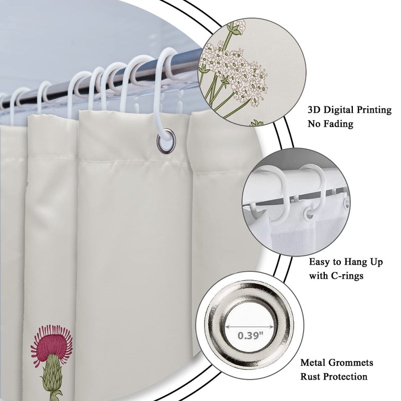 Riyidecor Stall Wildflower Small Half Shower Curtain 36Wx72H Inch Farmhouse Flower Botanical Floral Plant Herbs Vintage Decor Bathroom Windows Fabric Polyester Waterproof 7 Pack Plastic Hooks - Image 4