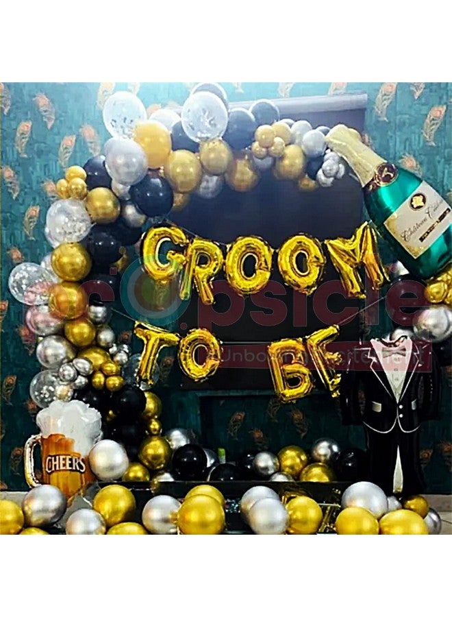 Propsicle Groom To Be Silk Sash Pack Of 1 Black & Golden Groom To Be Decoration Set Foil Balloon For Bachelorette Party - Image 5