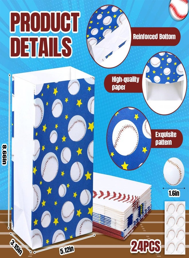 Marspark 24 Pack Baseball Goodie Bags Candy Treat Snack Gift Bags with Stickers Baseball Party Supplies for Sports Event Party Decorations - Image 3