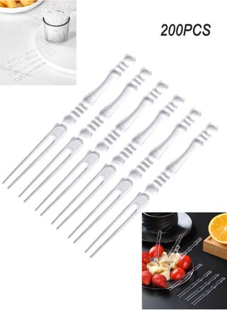 Disposable Plastic Fruit Forks Set, 1Bottle 200pcs for Family Party Birthday Party Wedding Dessert Cake, Bamboo Design10cm - view 2