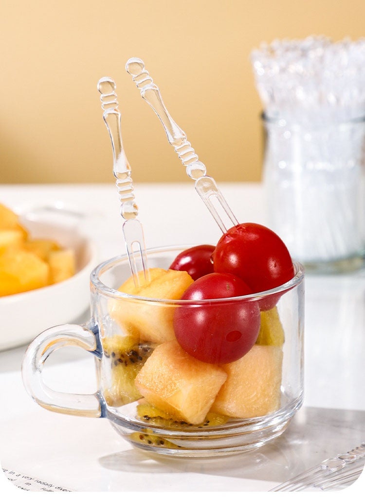 Monda Disposable Plastic Fruit Forks Set, 1Bottle 200pcs for Family Party Birthday Party Wedding Dessert Cake, Bamboo Design10cm - Image 3