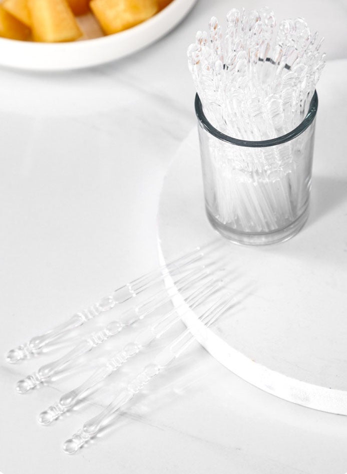 Monda Disposable Plastic Fruit Forks Set, 1Bottle 200pcs for Family Party Birthday Party Wedding Dessert Cake, Bamboo Design10cm - Image 5