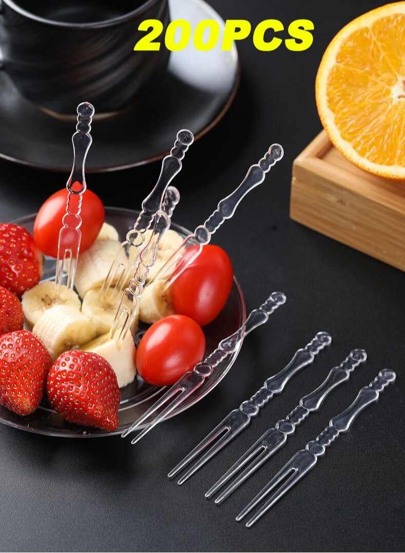 Monda Disposable Plastic Fruit Forks Set, 1Bottle 200pcs for Family Party Birthday Party Wedding Dessert Cake, Bamboo Design10cm - Image 1
