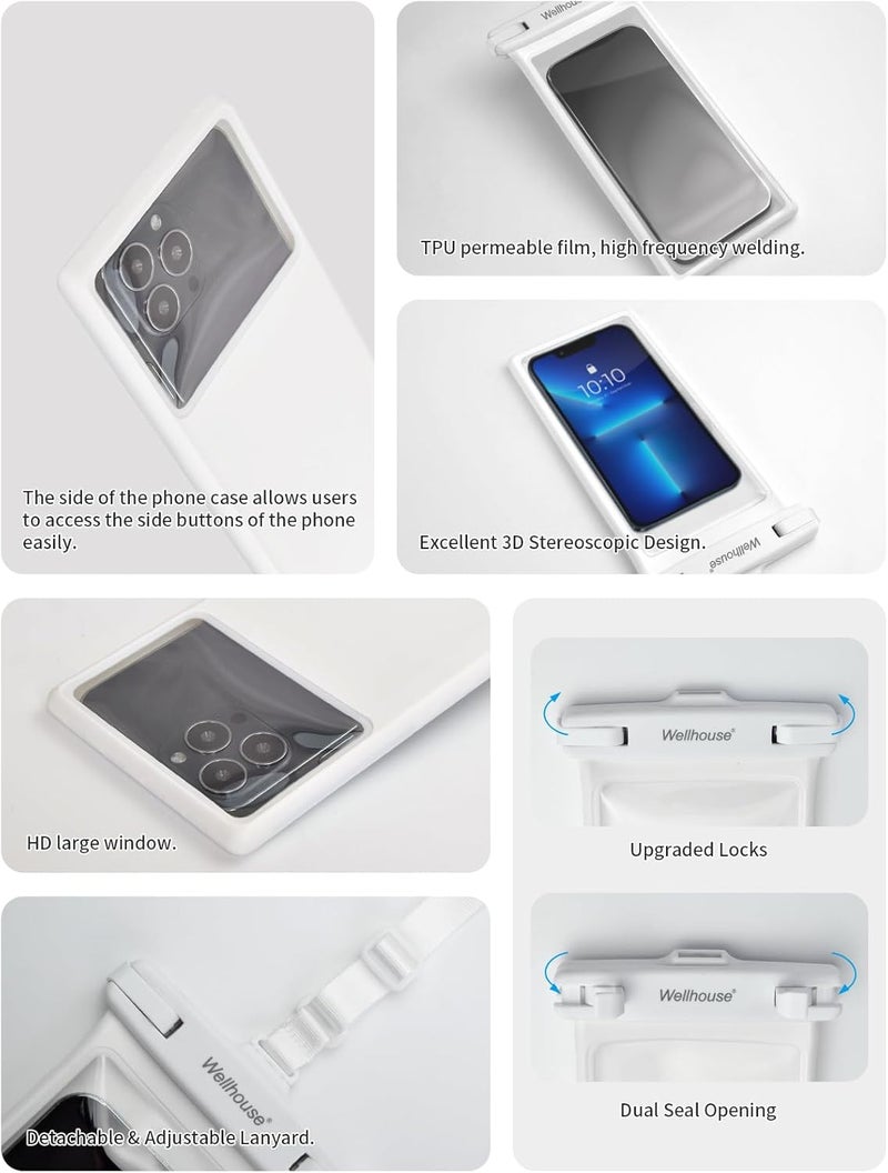 Wellhouse Waterproof Phone Pouch, Waterproof Phone Case for iPhone 16 15 14 13 12 Pro Max XS Samsung, IPX8 3D Cellphone Dry Bag Beach Essentials (1 Pack - White8.0, 8 inch) - Image 5