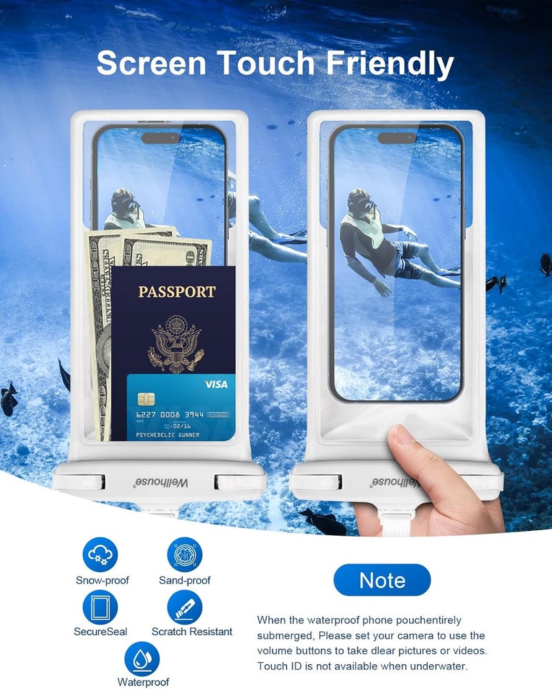 Wellhouse Waterproof Phone Pouch, Waterproof Phone Case for iPhone 16 15 14 13 12 Pro Max XS Samsung, IPX8 3D Cellphone Dry Bag Beach Essentials (1 Pack - White8.0, 8 inch) - Image 3