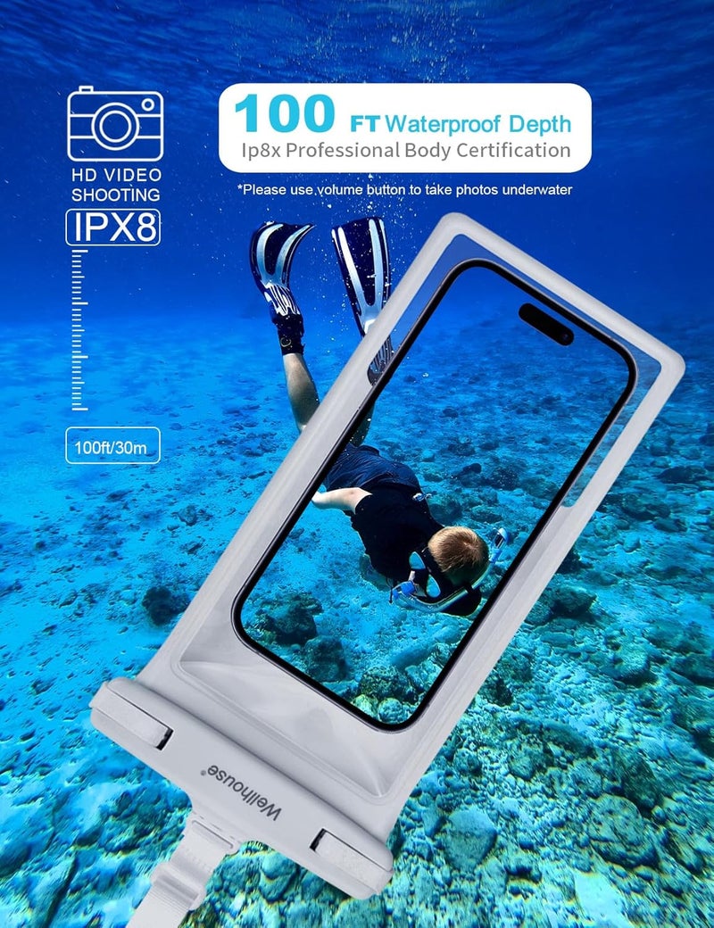 Wellhouse Waterproof Phone Pouch, Waterproof Phone Case for iPhone 16 15 14 13 12 Pro Max XS Samsung, IPX8 3D Cellphone Dry Bag Beach Essentials (1 Pack - White8.0, 8 inch) - Image 2