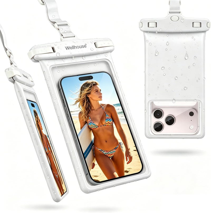 Wellhouse Waterproof Phone Pouch, Waterproof Phone Case for iPhone 16 15 14 13 12 Pro Max XS Samsung, IPX8 3D Cellphone Dry Bag Beach Essentials (1 Pack - White8.0, 8 inch) - Image 1