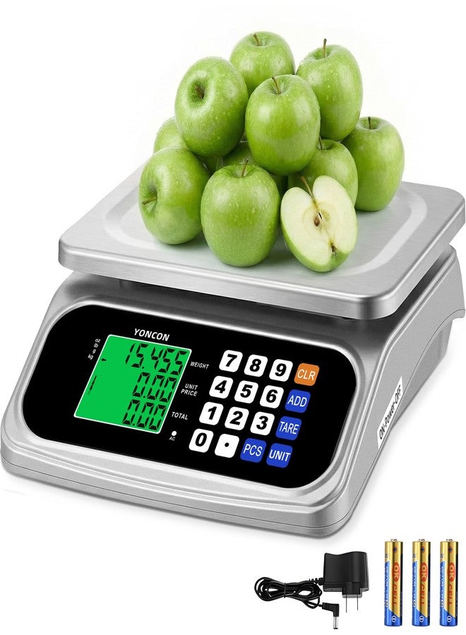 YONCON Large Digital Food Scale, 0.05oz/1g Commercial Kitchen Scale with Price Computing & PCS, AA Batteries & DC Plug-in, 30kg/66lb for Cooking, Baking, Fruit, Vegetables & lndustrial Use (Silver) - Image 1