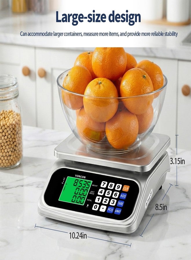 YONCON Large Digital Food Scale, 0.05oz/1g Commercial Kitchen Scale with Price Computing & PCS, AA Batteries & DC Plug-in, 30kg/66lb for Cooking, Baking, Fruit, Vegetables & lndustrial Use (Silver) - Image 5