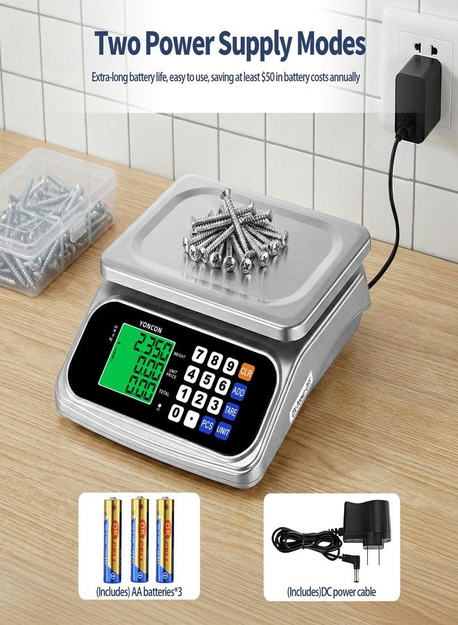 YONCON Large Digital Food Scale, 0.05oz/1g Commercial Kitchen Scale with Price Computing & PCS, AA Batteries & DC Plug-in, 30kg/66lb for Cooking, Baking, Fruit, Vegetables & lndustrial Use (Silver) - Image 3