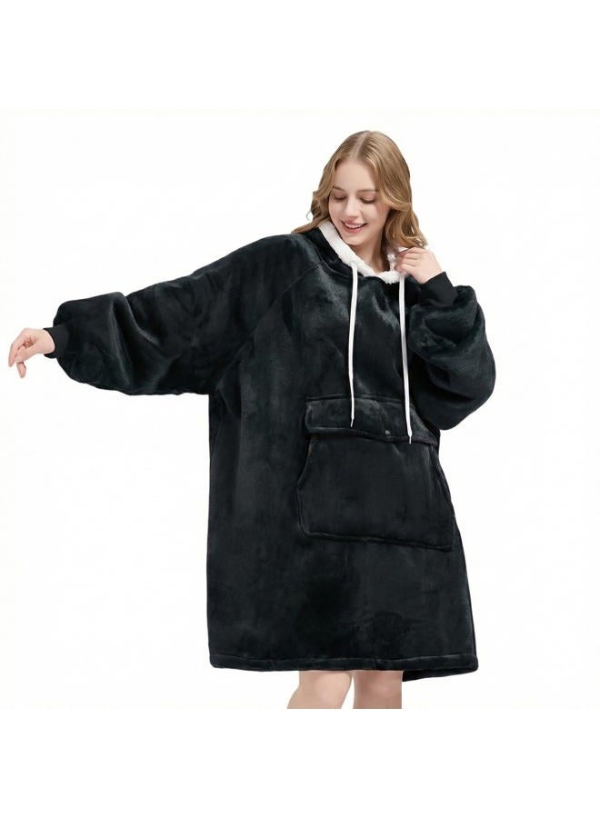 Qeils Oversized Wearable Blanket Hoodie, Comfy Sherpa Sweatshirt Pullover Jacket(Black,Adult) - Image 1