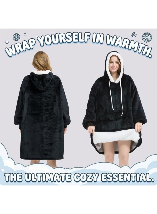 Qeils Oversized Wearable Blanket Hoodie, Comfy Sherpa Sweatshirt Pullover Jacket(Black,Adult) - Image 4