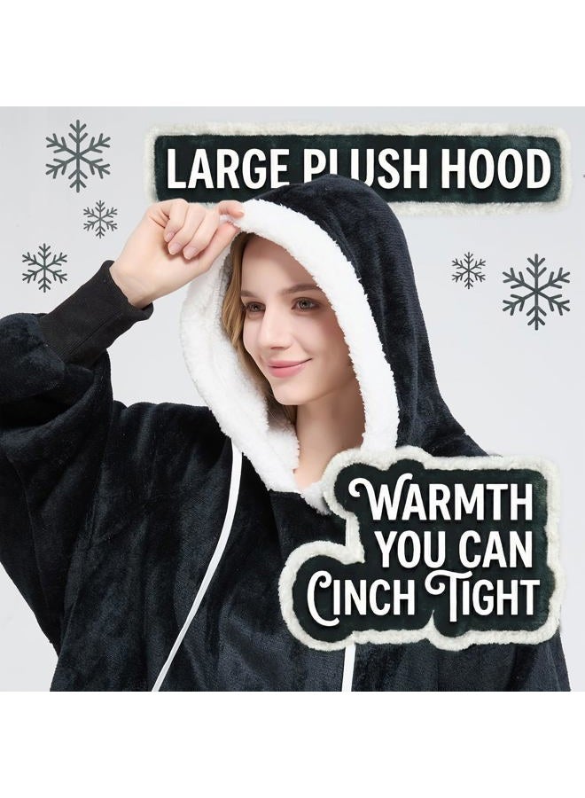 Qeils Oversized Wearable Blanket Hoodie, Comfy Sherpa Sweatshirt Pullover Jacket(Black,Adult) - Image 2