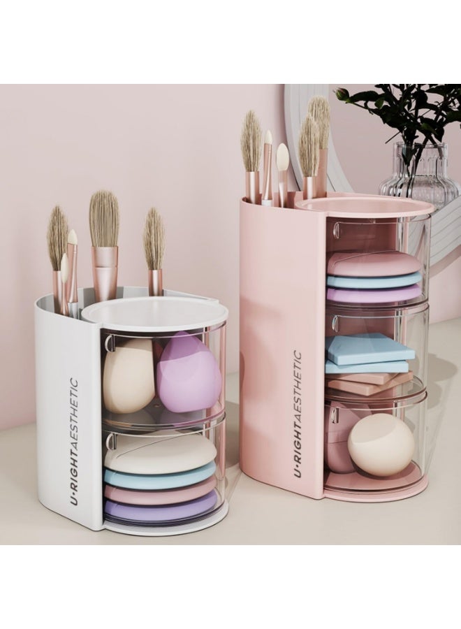 Makeup brush organizer, clear acrylic makeup sponge organizer, cosmetic storage box with drawers, makeup sponge organizer, makeup display case for vanity table (pink, medium, 3 layers) - Image 5