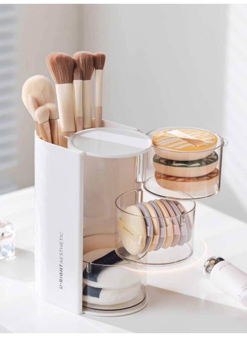 Makeup brush organizer, clear acrylic makeup sponge organizer, cosmetic storage box with drawers, makeup sponge organizer, makeup display case for vanity table (pink, medium, 3 layers) - Image 4
