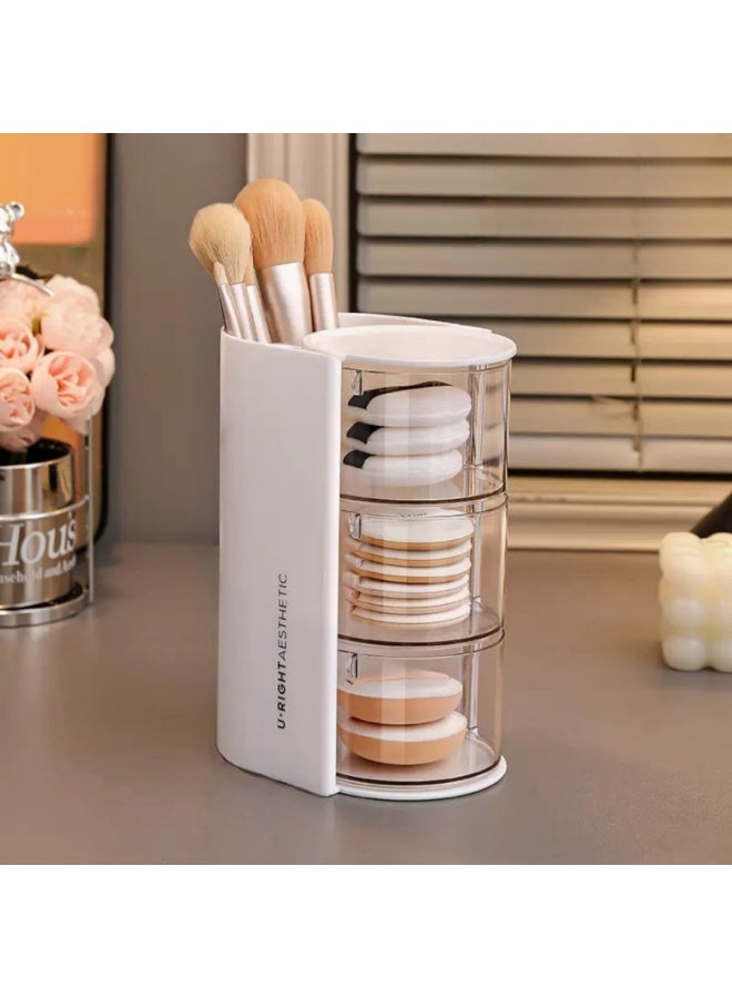 Makeup brush organizer, clear acrylic makeup sponge organizer, cosmetic storage box with drawers, makeup sponge organizer, makeup display case for vanity table (pink, medium, 3 layers) - Image 1