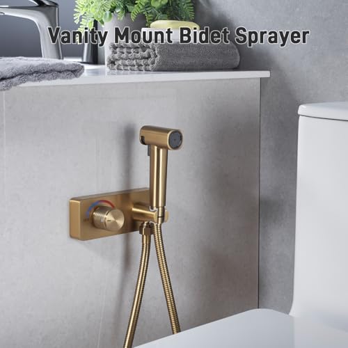 HOMYEP Brass Handheld Toilet Bidet Sprayer Attachment Mount on Cabinet 2 Function Jet Bathroom Vanity Mount Bidet Faucet Hot and Cold Water 4Inch CenterSet RV Shower Valve Brushed Gold - Image 3