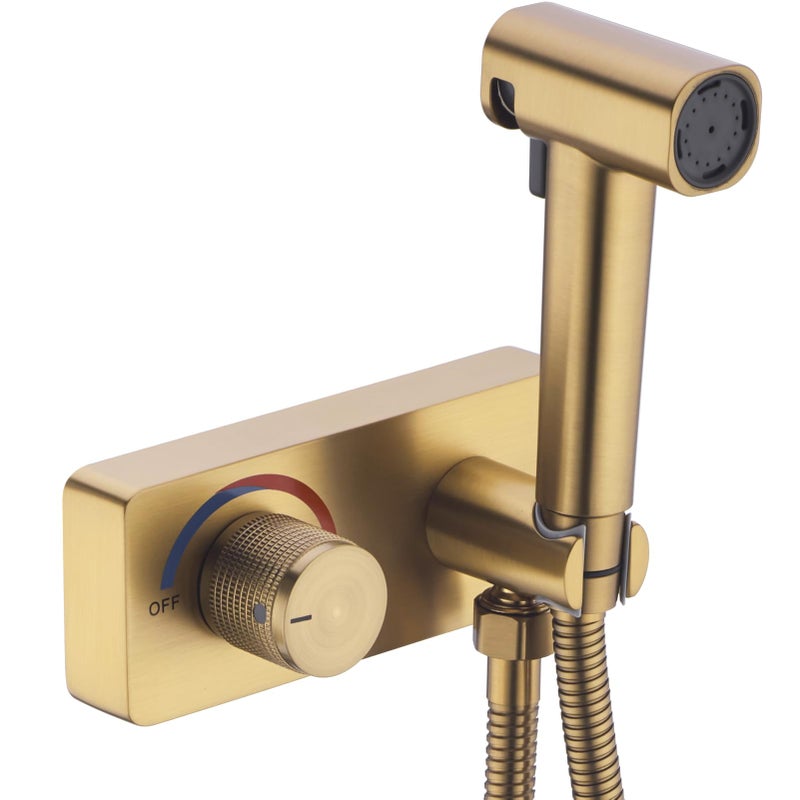 HOMYEP Brass Handheld Toilet Bidet Sprayer Attachment Mount on Cabinet 2 Function Jet Bathroom Vanity Mount Bidet Faucet Hot and Cold Water 4Inch CenterSet RV Shower Valve Brushed Gold - Image 2