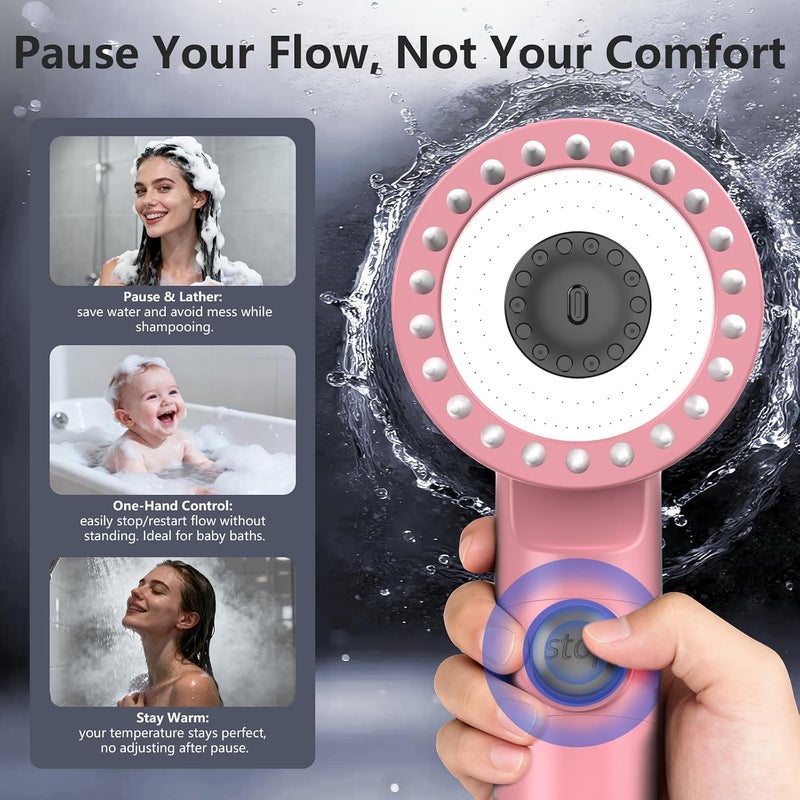 FEELSO Hard Water Filter Shower Head High Pressure with 1.5m Hose Silver | 3+1 Spray Jet Modes Handheld Massage Shower Head with 15 Stage Filter for Residual Chlorine Remove & Reduce Dry Itchy Skin - Image 5