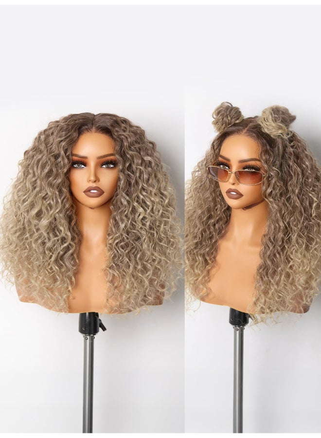GORGIUS Brown and Blonde Highlight Curly Lace Front Wigs Pre Cut Glueless Highlighted Synthetic Wig Upgraded with Premium HumanHairLike Fiber Pre Plucked Hairline 20 Inch - Image 2