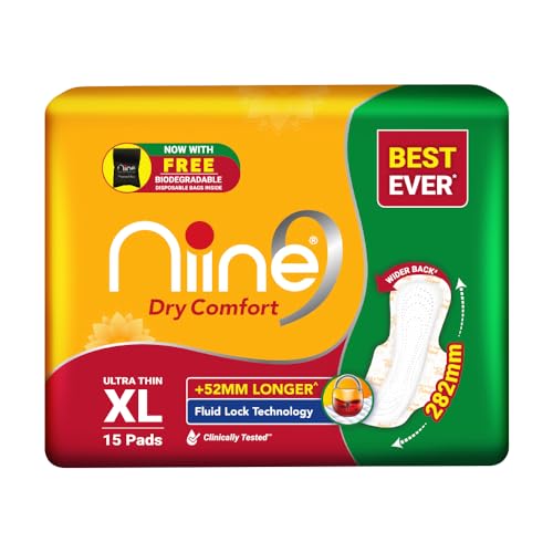 NIINE Dry Comfort Ultra Thin XL Sanitary Napkins for Heavy Flow |282mm Long| Suitable for Heavy Flow|Faster Absorption |Prevents Wetness & Leakage Free Biodegradable disposable bags|Pack of 4, 60 Pads - Image 2