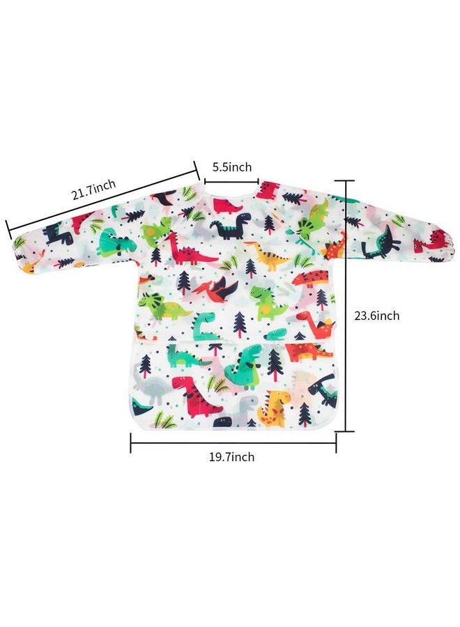 Cubaco 2 Pack Kids Painting Apron Children Waterproof Artist Apron With Long Sleeve And 3 Pockets For Child 38 Years For Art Craft Cooking Baking Feeding (Dinosaur Pattern) - Image 4