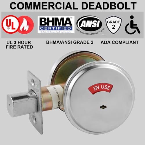 HISAFE inUseVacant Commercial Deadbolt Heavy Duty Satin Chrome Grade 2 Privacy Indicator Deadbolt for BathroomOffice UL3 Hour Fire Rated LeftRight Handed 2 34 Backset - Image 3