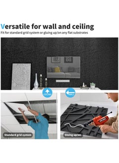 Generic Decorative 3D Wall Panels in Diamond Design, 3D Wall Panels, PVC 3D Wall Panel Diamond, 3D Textured Wall Panels, for Interior Wall Decor, 50 * 50cm Matt, 12Pack (Stripe, Black)  - Image 4