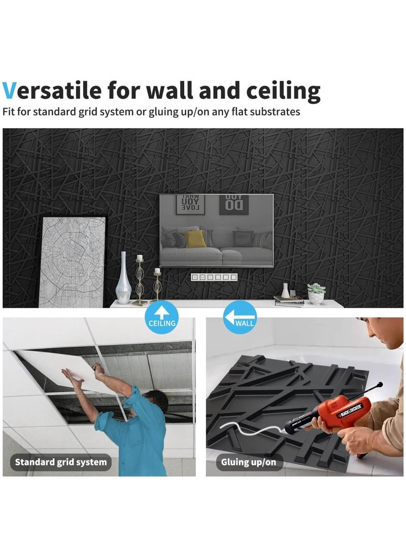 Generic Decorative 3D Wall Panels in Diamond Design, 3D Wall Panels, PVC 3D Wall Panel Diamond, 3D Textured Wall Panels, for Interior Wall Decor, 50 * 50cm Matt, 12Pack (Stripe, Black)  - Image 4