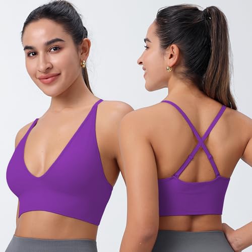 Evercute Women's Sports Bras Adjustable Deep V Neck Bras Wireless Spaghetti Strap Criss Cross Padded Seamless Low Support Sexy Everyday Bras - Image 2