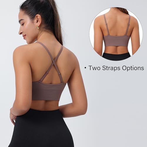 Evercute Women's Sports Bras Adjustable Deep V Neck Bras Wireless Spaghetti Strap Criss Cross Padded Seamless Low Support Sexy Everyday Bras - Image 3