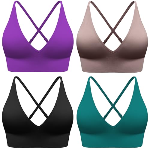 Evercute Women's Sports Bras Adjustable Deep V Neck Bras Wireless Spaghetti Strap Criss Cross Padded Seamless Low Support Sexy Everyday Bras - Image 1