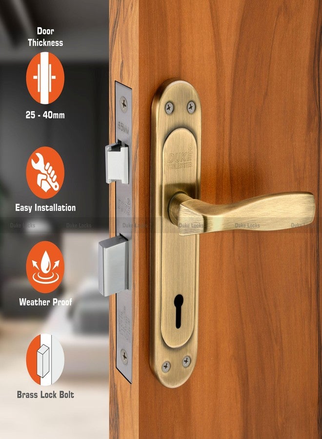 DUKElocks طقم قفل باب ديوك مورتيس 1004 BA KY للباب الرئيسي، المطبخ، غرفة النوم، المكتب، الفندق، جسم القفل من النحاس مع 3 مفاتيح، لون عتيق، 190 مم (8 بوصة). - Image 2