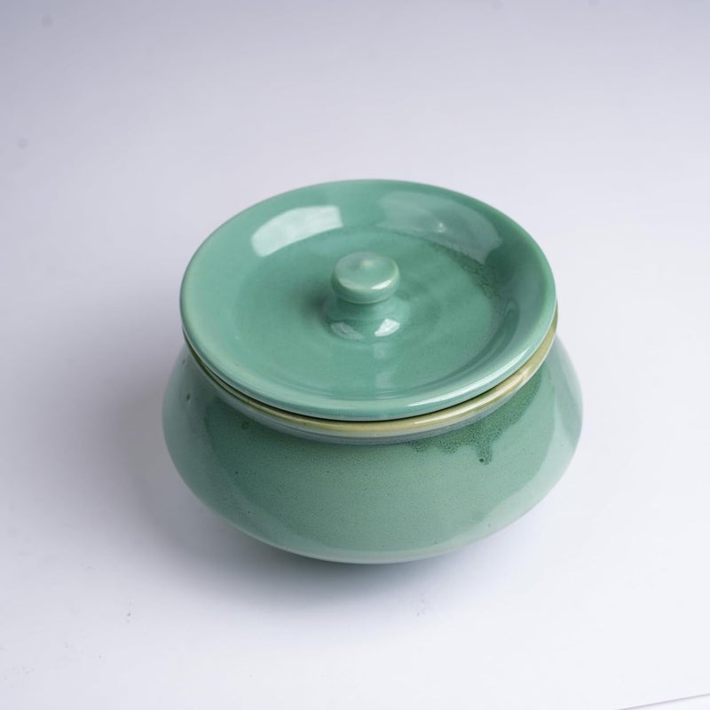 Caffeine Ceramic Handmade Green Ferrous Serving Handi with Lid Set of 4 - Image 3
