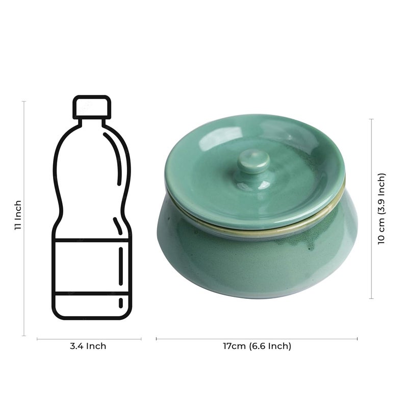 Caffeine Ceramic Handmade Green Ferrous Serving Handi with Lid Set of 4 - Image 4