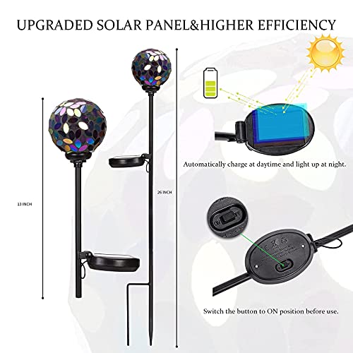 VCUTEKA Solar Lights Outdoor Decorative - Mosaic Solar Garden Light Waterproof LED Pathway Stake Light for Landscape Lawn Patio Yard Decoration, 1 Pack - Image 5