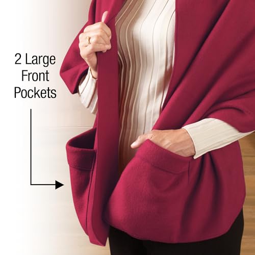 Collections Etc Collections Fleece Wrap Shawl With Pockets, Black ,66"L - Image 5