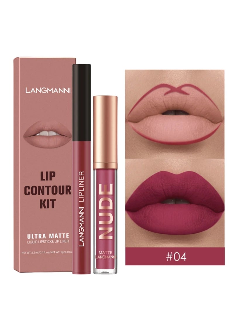 LANGMANNI Liquid Lip Stick &Lip Liner 2PCS Color 04  - Image 1