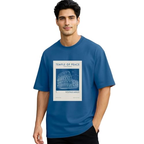 Nobero Men's Cotton Solid Oversized Fit T-Shirt (1M-Twrt-C0748_Marine M) Blue - Image 1