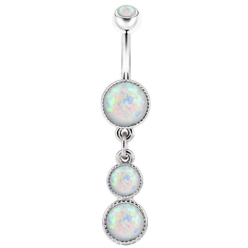COCHARM 14g White Opal Belly Button Rings Surgical Steel Dangle Navel Rings for Women Dangly Navel Piercing Jewelry Dangling Belly Piercing Belly Bar