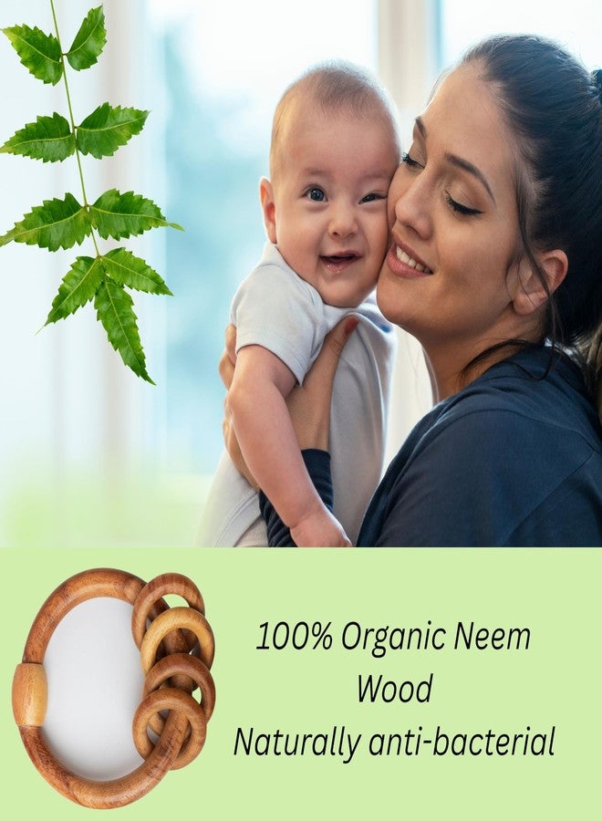 WoCra® Neem Wood Baby Teether Toys - Organic Wooden Teething & Chew Toys for Infants, Toddlers & Newborns | Safe Non-Toxic Baby Soothers | Ring Teether/Rattle for Babies |Pack of 1 - Image 5