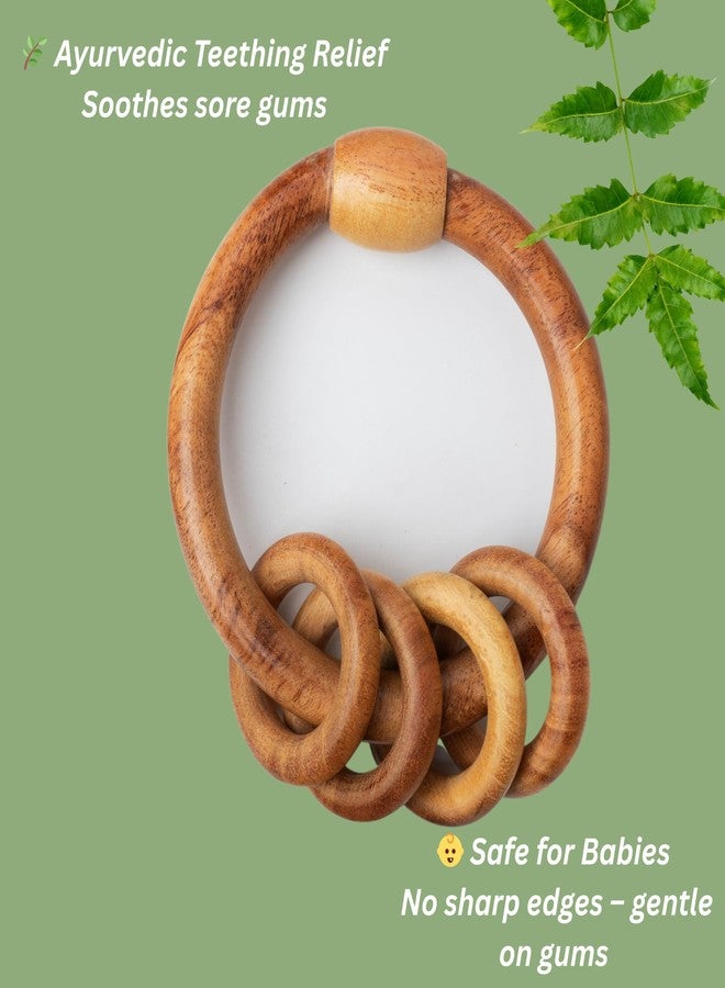 WoCra® Neem Wood Baby Teether Toys - Organic Wooden Teething & Chew Toys for Infants, Toddlers & Newborns | Safe Non-Toxic Baby Soothers | Ring Teether/Rattle for Babies |Pack of 1 - Image 3