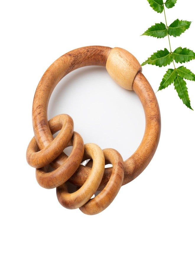 WoCra® Neem Wood Baby Teether Toys - Organic Wooden Teething & Chew Toys for Infants, Toddlers & Newborns | Safe Non-Toxic Baby Soothers | Ring Teether/Rattle for Babies |Pack of 1 - Image 1
