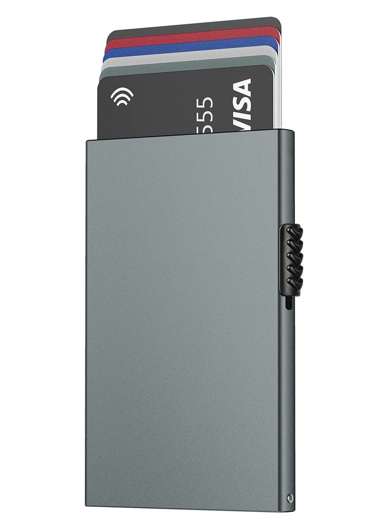 SYOSI محفظة بطاقات منبثقة، حامل بطاقات ائتمان، حافظة بطاقات RFID، حافظة معدنية رفيعة بسيطة للرجال والنساء (رمادي فضائي) - Image 1