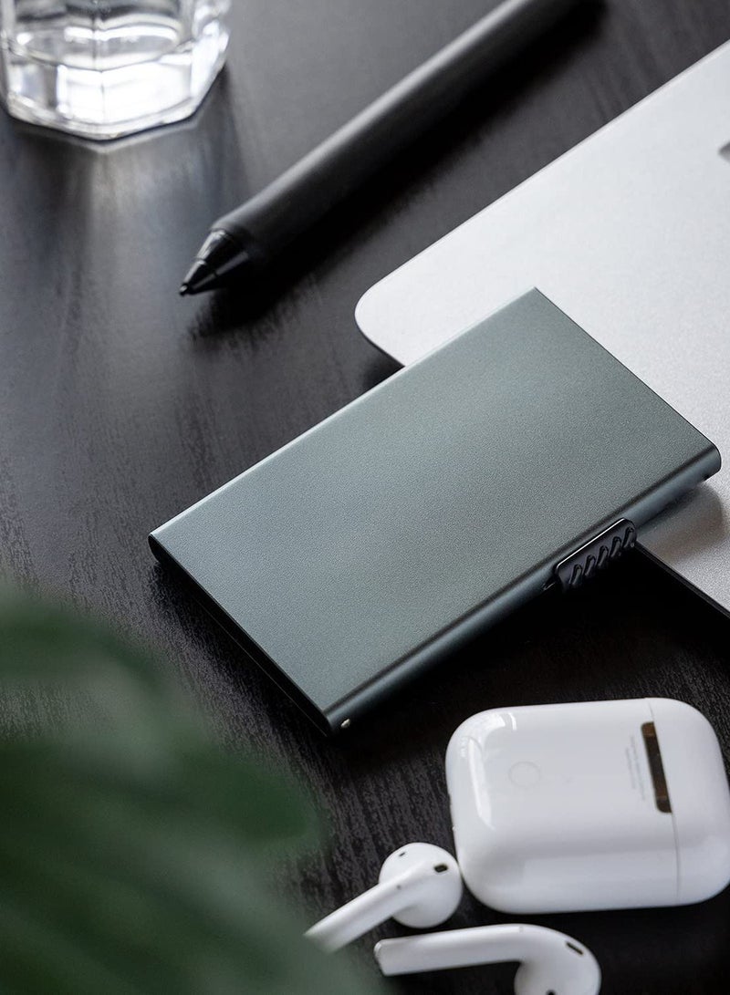 SYOSI محفظة بطاقات منبثقة، حامل بطاقات ائتمان، حافظة بطاقات RFID، حافظة معدنية رفيعة بسيطة للرجال والنساء (رمادي فضائي) - Image 5