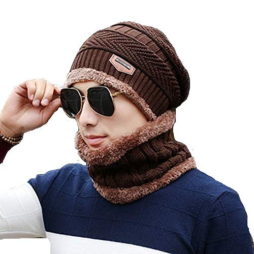ADBUCKS Snow Proof Inside Fur Wool Unisex Beanie Cap with Neck Warmer Set Knit for Men & Women (Brown) - Image 3