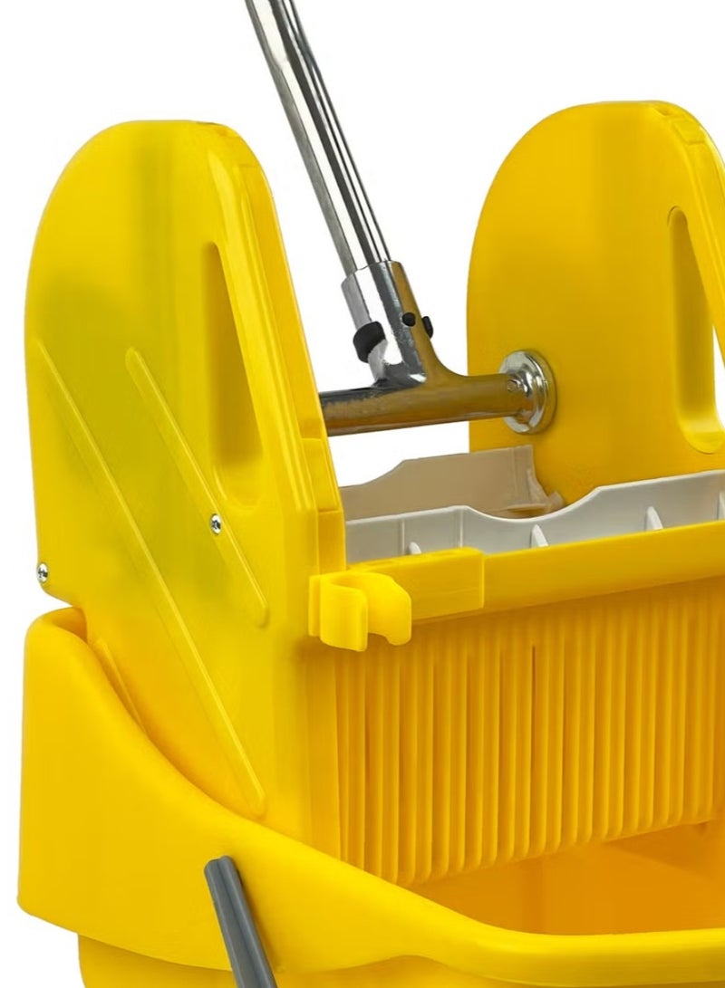 AKC دلو ممسحة مع عصر فاخرة - عربة ممسحة صفراء تجارية سعة 25 لتر مع ضغط جانبي وعجلات | دلو تنظيف بلاستيكي ثقيل الاستخدام للاستخدامات التنظيفية | مثالي للتنظيف الصناعي والمنزلي - Image 5